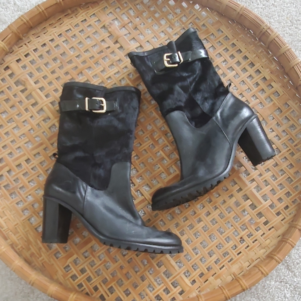 Schutz Fur & Leather Lug Sole Boots